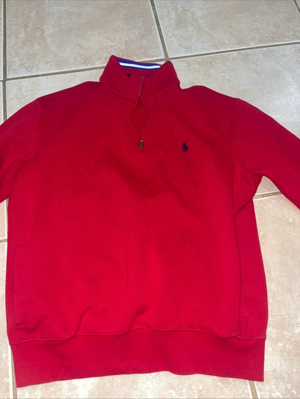 Men Polo Ralph Lauren Red 1/4 Zip Up Cotton Mock Neck Pullover Size M
